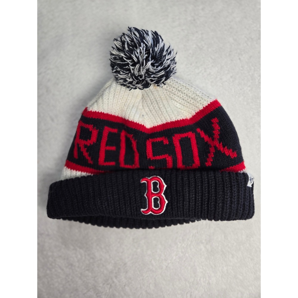 47 Brand Boston Red Sox MLB Knit Beanie Pom Pom Hat Navy Blue Red White One Size